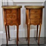 F04. Pair of French marquetry side tables. 29&rdquo;h x 14&rdquo;w x 10&rdquo;d 